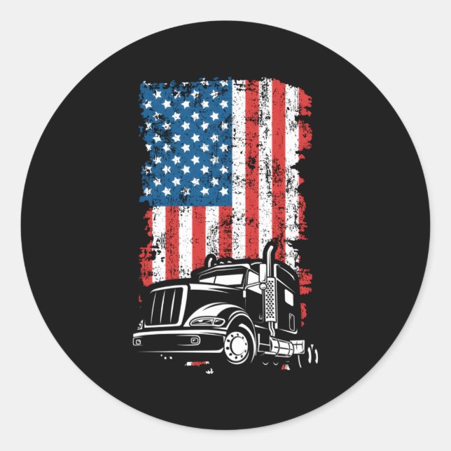 Truck Trucker American Flag Classic Round Sticker (Front)