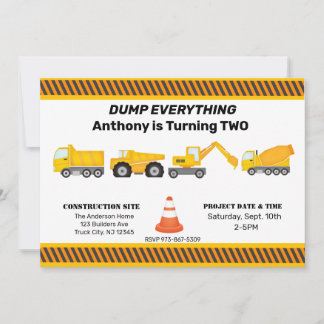 Truck, Trucks & More Trucks Kids Birthday  Invitation