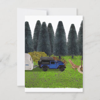 Truck with a Pull Camper in the Woods Cleared Camp Postcard
