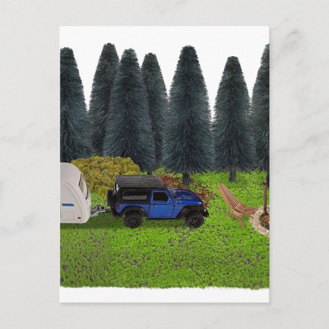 Truck with a Pull Camper in the Woods Cleared Camp Postcard (Front)