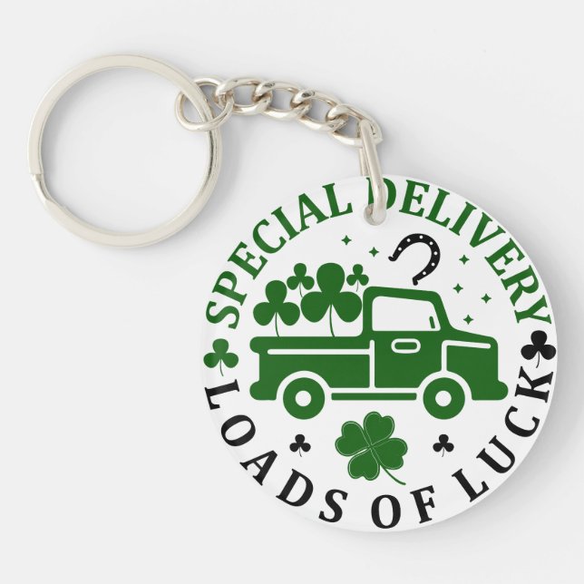 Truck with clovers St. Patricks Day Keychain (Front)