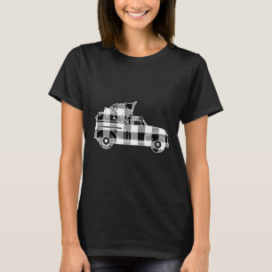 Truck Xmas Tree Black & White Buffalo Plaid Me T-Shirt
