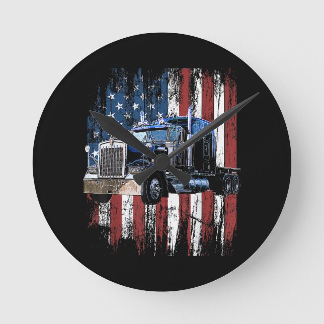 Trucker American Flag Truck Driver Truck Driver Gi Round Clock (Front)