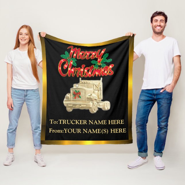 Trucker Christmas Gift Personalized  Fleece Blanket (In Situ)