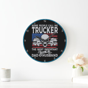 Trucker, Dad, Husband, American Skull Large Clock