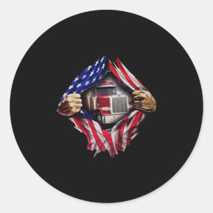Trucker Driver American Flag Truck Classic Round Sticker