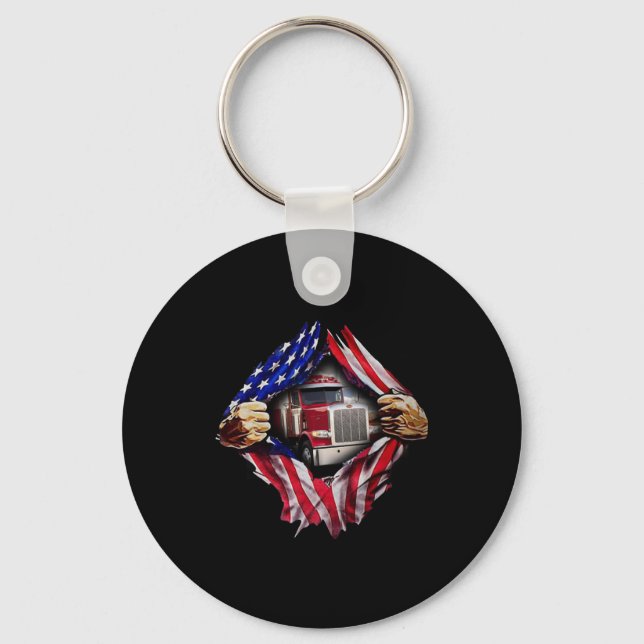 Trucker Driver American Flag Truck Keychain (Front)