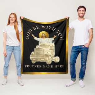 Trucker "GOD BE WITH YOU" Personalized Gift Fleece Blanket