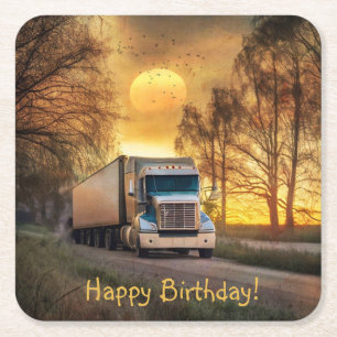 Trucker Happy Birthday Paper Coasters
