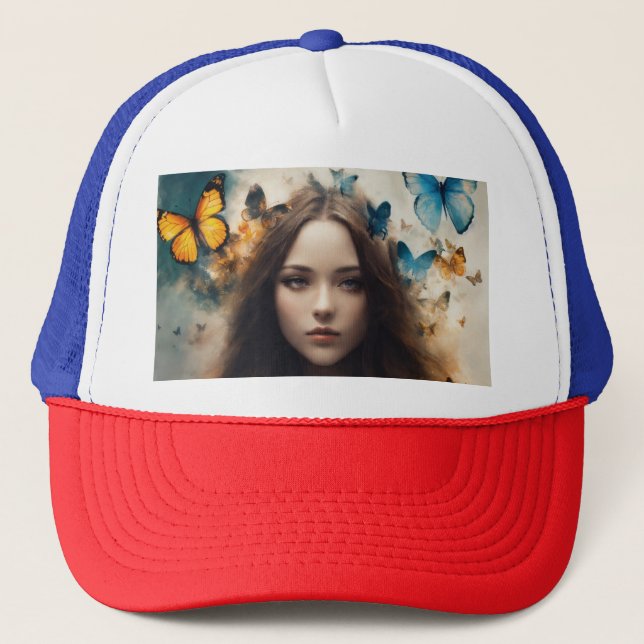 Trucker Hat: Butterfly & Feather  Hat (Front)