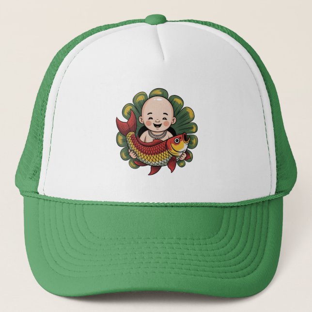Trucker Hat | Cute Boy with Lucky Koi (Front)