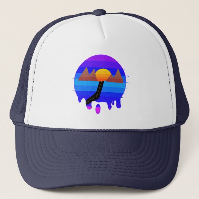 Trucker Hat, Retro Mountain, Sunset, Roadtrip Hat (Front)