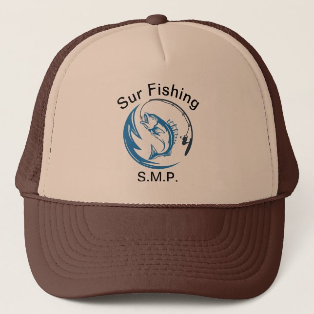 Trucker Hat Tan and Brown Fishing   (Front)