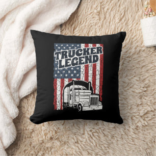 Trucker Legend Funny Semi Truck Driver Trucking Throw Pillow