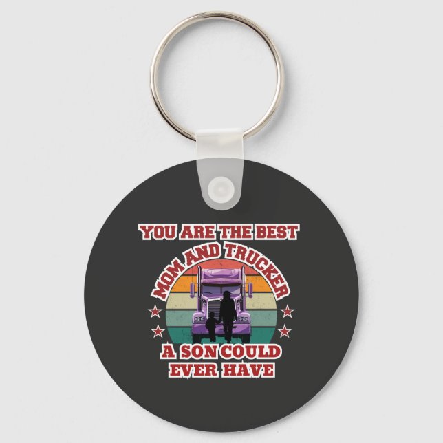 Trucker Mother Son Bond Family Road Love Design Keychain (Front)