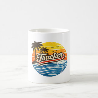 Trucker Retro Sunset Design Coffee Mug
