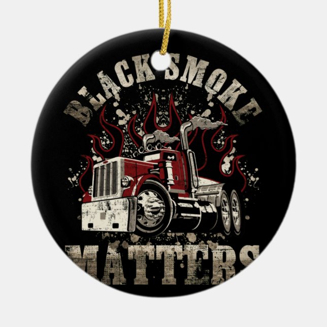 Trucker Tractor Trailer 18 Wheeler Design On Back Ceramic Ornament (Front)