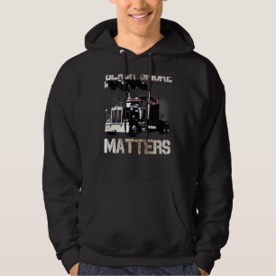 Trucker Tractor Trailer 18 Wheeler On Back Hoodie