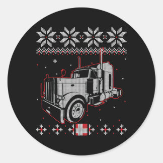 Trucker Ugly Christmas Sweater Truck Driver Classic Round Sticker