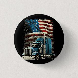 Trucker US American Flag For Patriotic Truck Drive 1 Inch Round Button