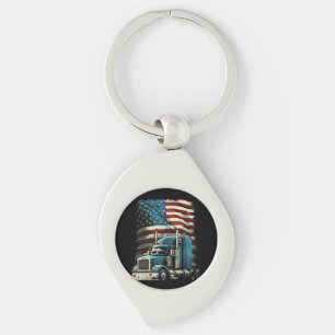 Trucker US American Flag For Patriotic Truck Drive Keychain