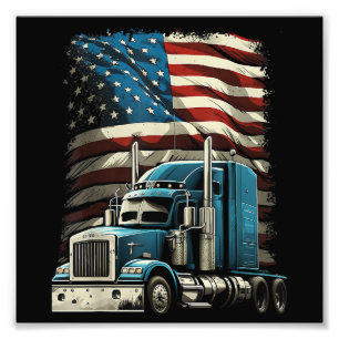 Trucker US American Flag For Patriotic Truck Drive Photo Print