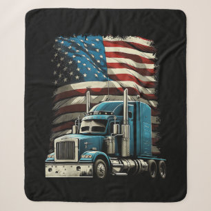 Trucker US American Flag For Patriotic Truck Drive Sherpa Blanket