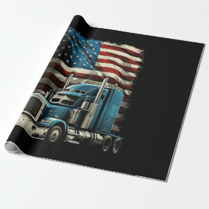 Trucker US American Flag For Patriotic Truck Drive Wrapping Paper