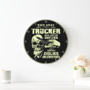 Trucker With Anger Issues Skull Large Clock