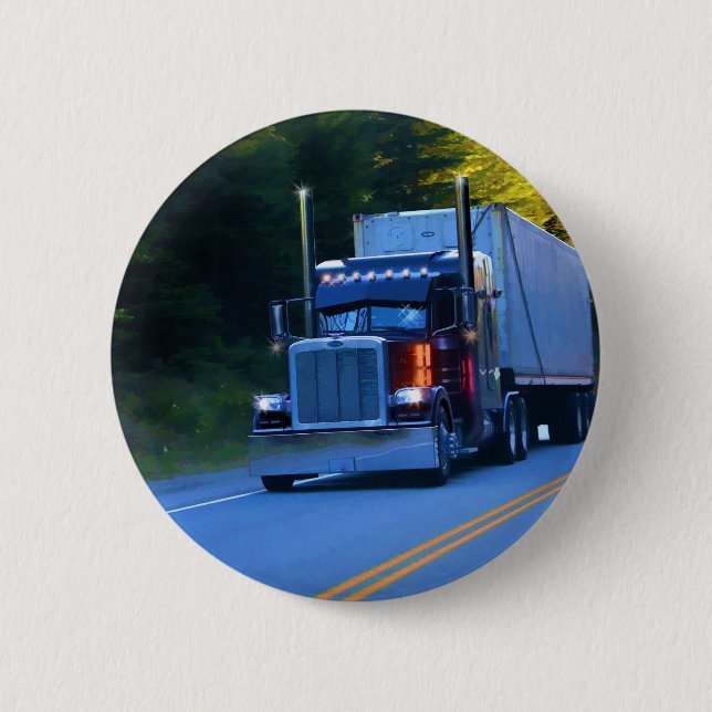 Truckers, Big Rig Cargo Truck Art 2 Inch Round Button (Front)