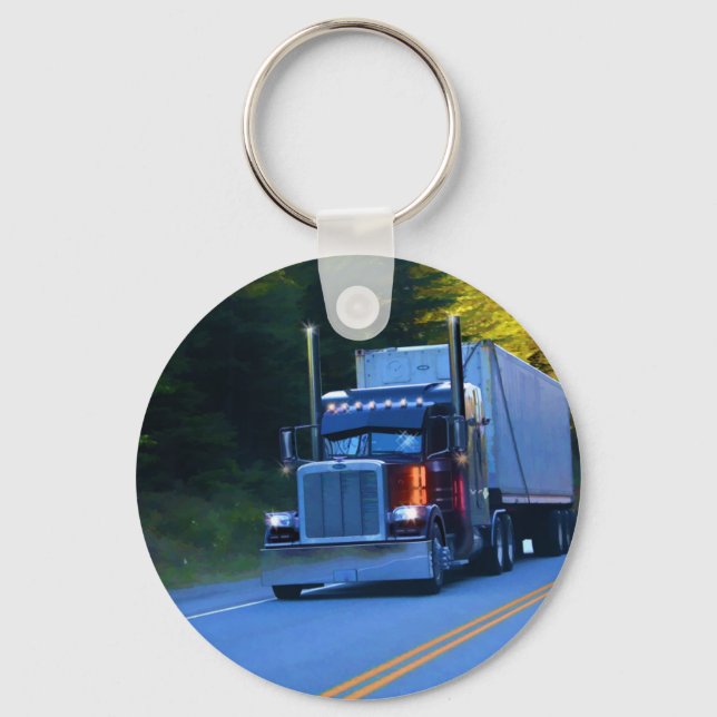 Truckers, Big Rig Cargo Truck Art Keychain (Front)
