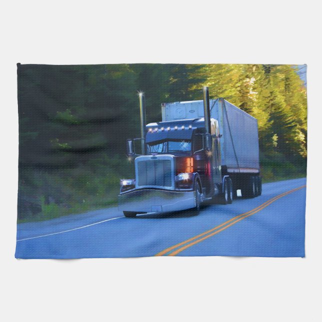 Truckers, Big Rig Cargo Truck Art Kitchen Towel (Horizontal)