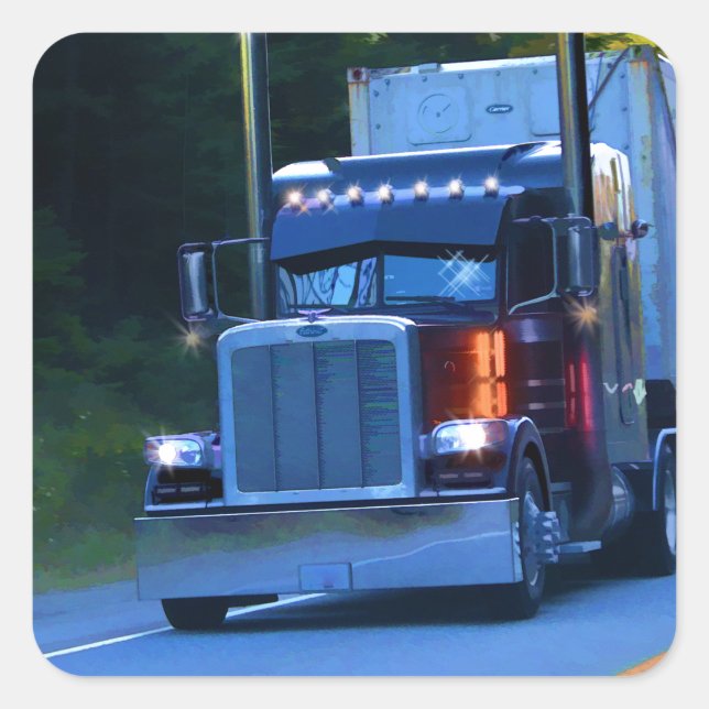 Truckers, Big Rig Cargo Truck Art Square Sticker (Front)