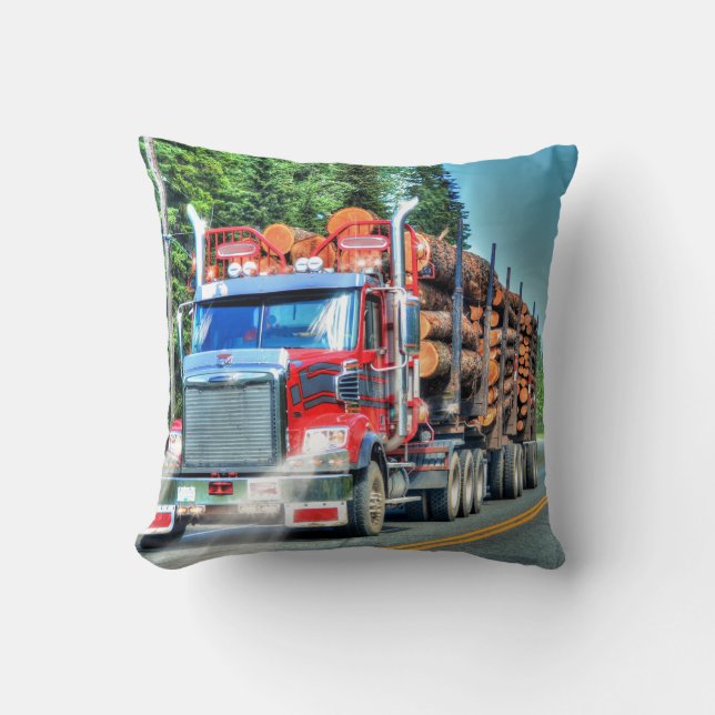 Truckers Logging Truck Lorry Heavy Transport Gift Throw Pillow (Front)