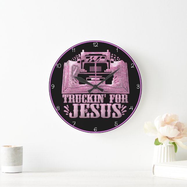 Truckin' For Jesus: Pink Faith Large Clock (Home)