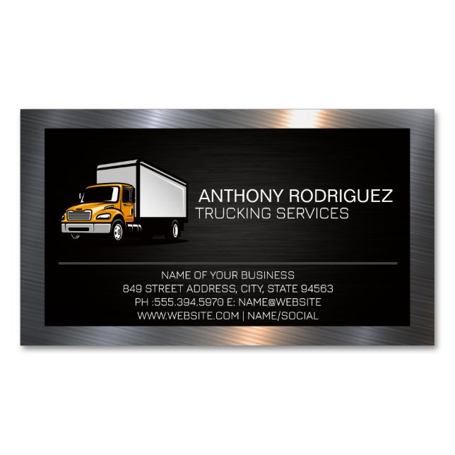 Trucking Services | Metallic Border Magnetic Business Card (Front)