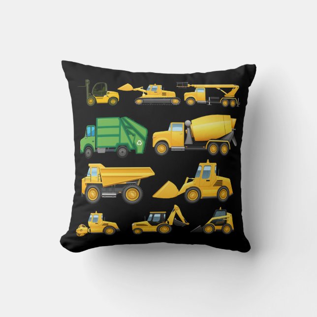 Trucks And Diggers Toddlers Construction Throw Pillow (Front)
