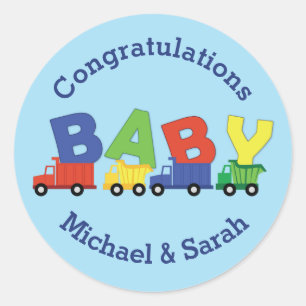 Trucks Baby Shower Classic Round Sticker