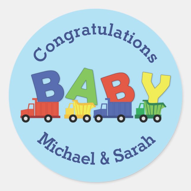 Trucks Baby Shower Classic Round Sticker (Front)