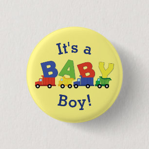 Trucks Boy Baby Shower Construction Cute 1 Inch Round Button