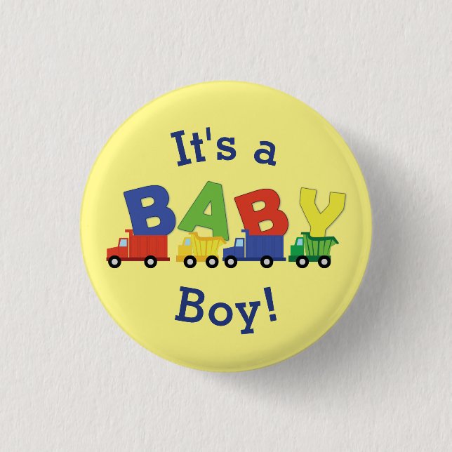 Trucks Boy Baby Shower Construction Cute 1 Inch Round Button (Front)