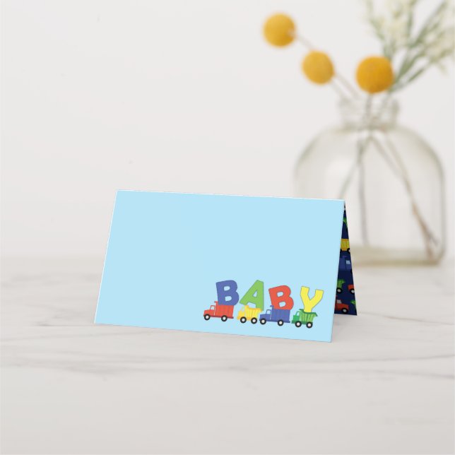 Trucks Boy Baby Shower Construction Cute Place Card (Front)