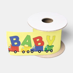 Trucks Boy Baby Shower Construction Cute Satin Ribbon