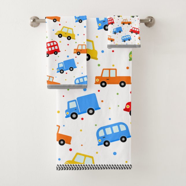Trucks Cars Buses Vehicles Fun Boys Bath Towel Set (Insitu)
