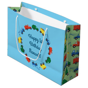 Trucks Cars Cute 1st Birthday Party Theme Large Gift Bag