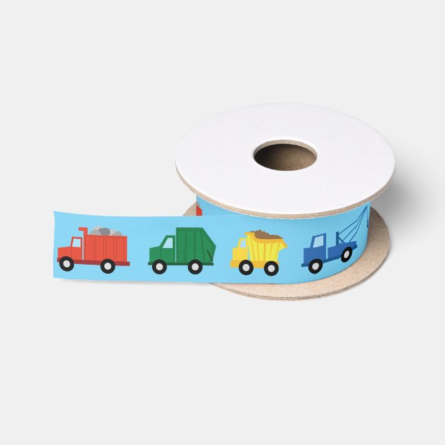 Trucks Cars Cute 1st Birthday Party Theme Satin Ribbon (Spool)