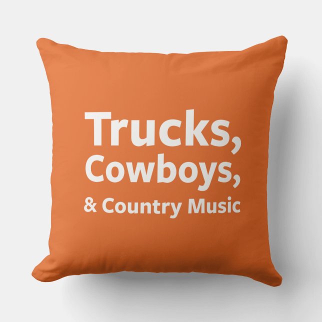 Trucks, Cowboys and Country Music Throw Pillow (Front)