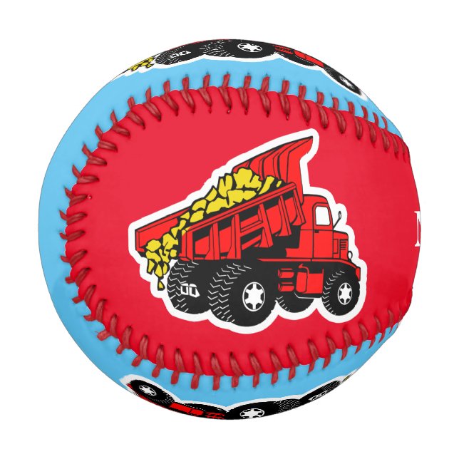 Trucks red | Personalize boys name Baseball (Back Right)