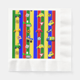 Trucks, Tractors, Cars and Traffic Signs Birthday Napkin