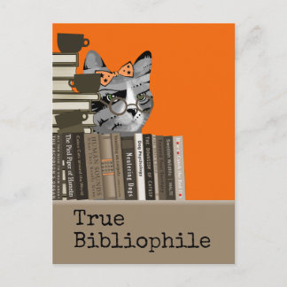 True Bibliophile - Cat with Books Postcard